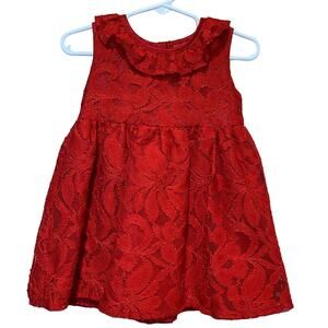 Wonder Nation Girls 18 Mos Red Lacy Sleeveless Machine Washable Frilly Dress